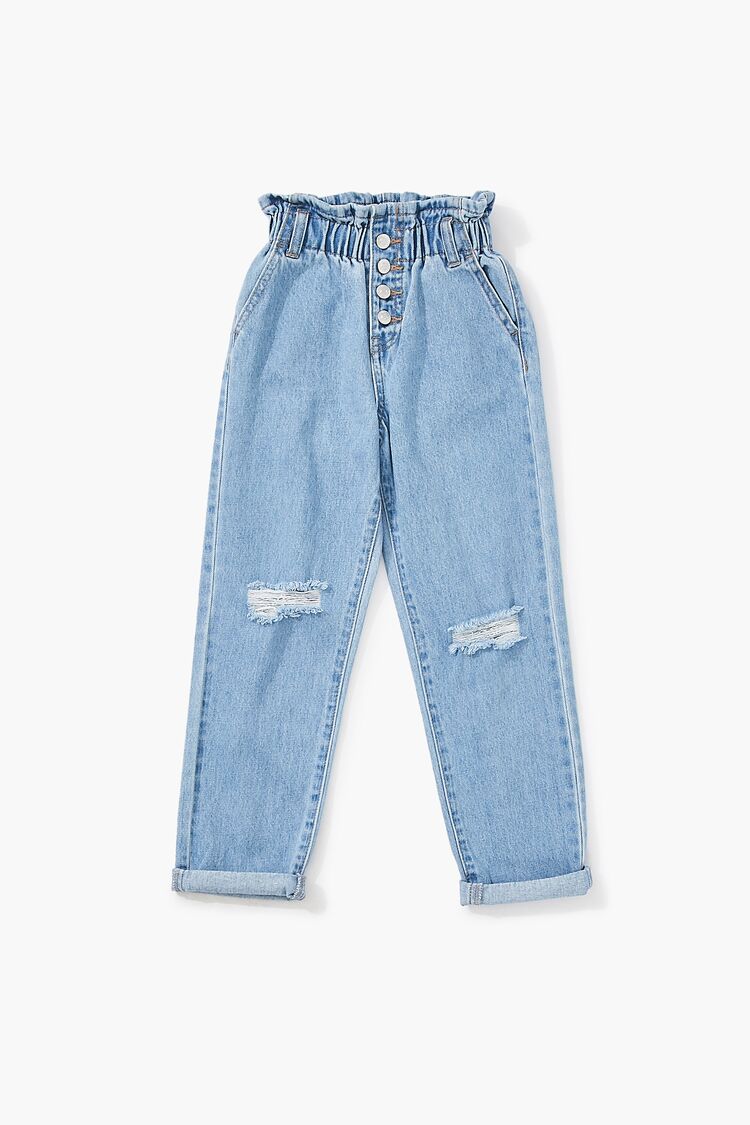Forever 21 Girls Distressed Paperbag Jeans (Kids) Medium Denim