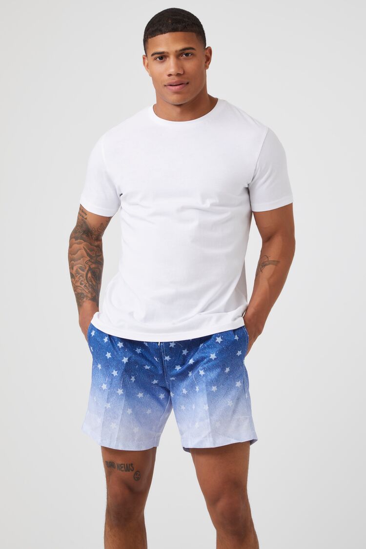 Forever 21 Men's Gradient Star Print Swim Trunks Blue/Multi