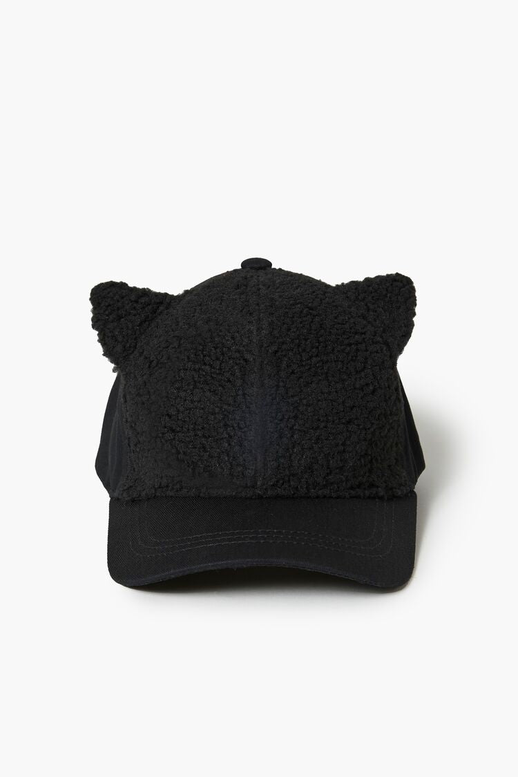 Forever 21 Girls Plush Cat-Ear Baseball Cap (Kids) Black