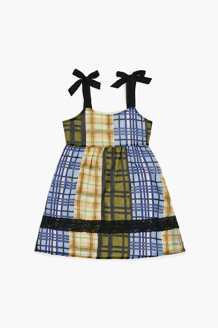 Forever 21 Girls Plaid Bow-Strap Dress (Kids) Blue/Multi