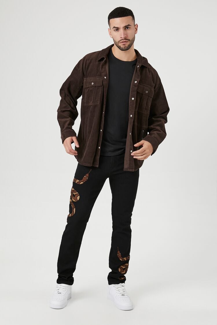 Forever 21 Men's Embroidered Snake Slim-Fit Jeans Black/Multi