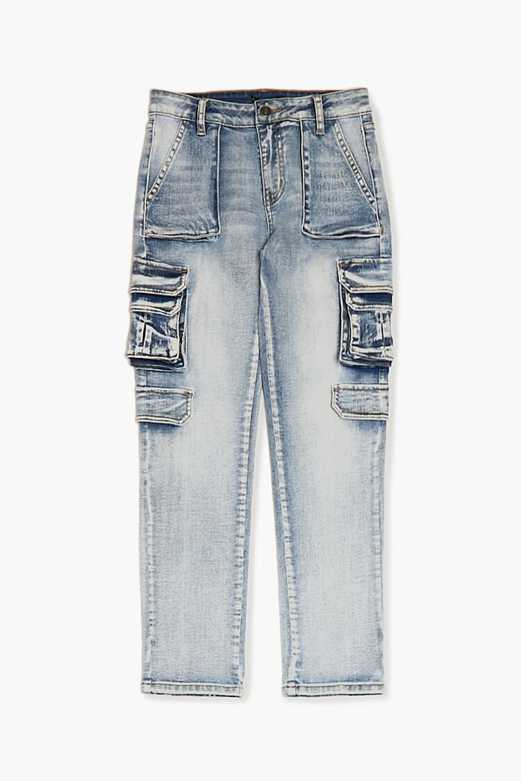 Forever 21 Kids Slim-Fit Cargo Jeans (Girls + Boys) Light Denim