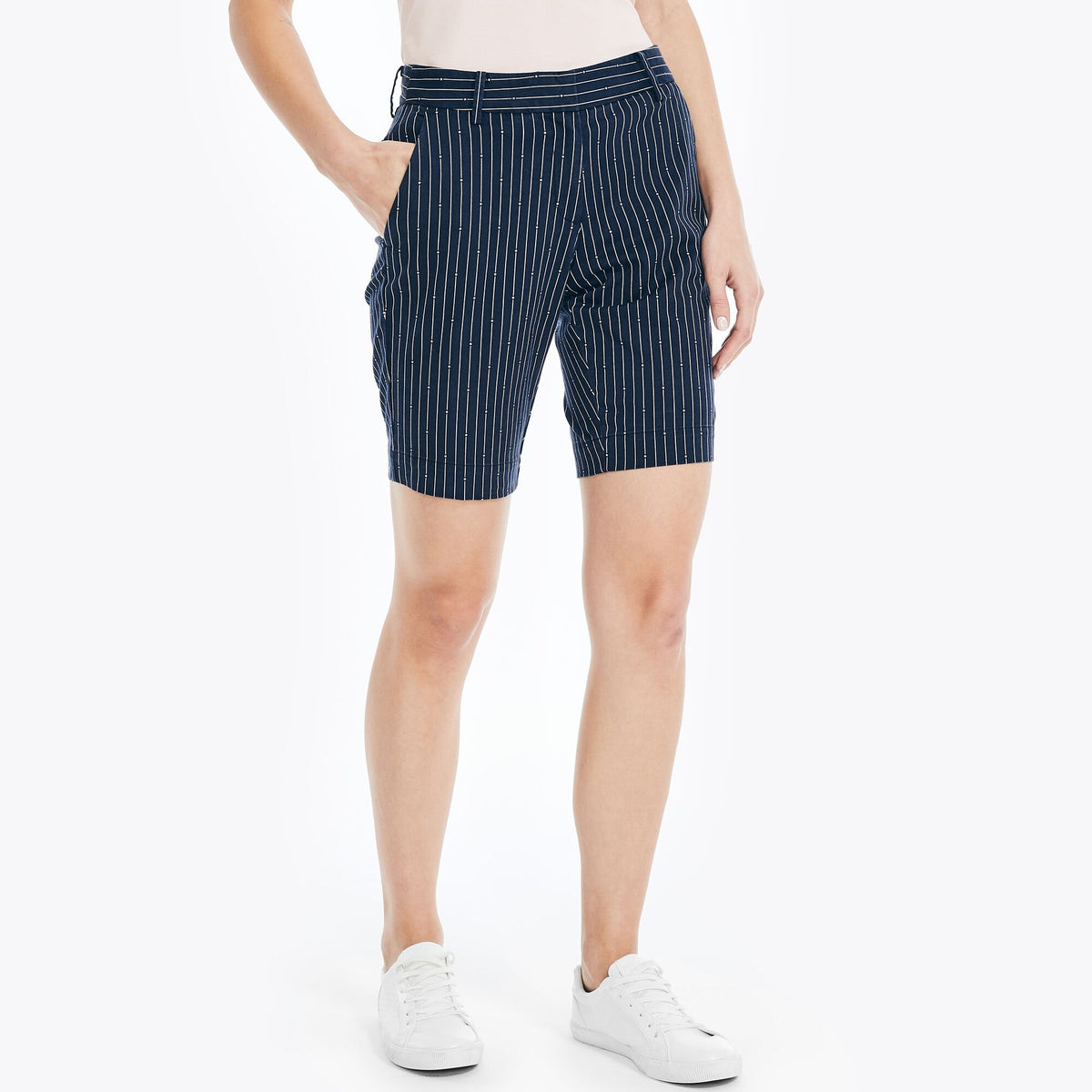 Nautica Women's 10" Stretch-Twill Printed Striped Short Stellar Blue Heather