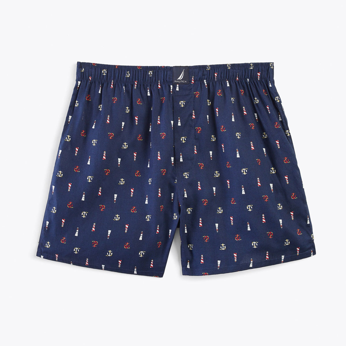 Nautica Men's Lighthouse Print Woven Boxer Navy Marl