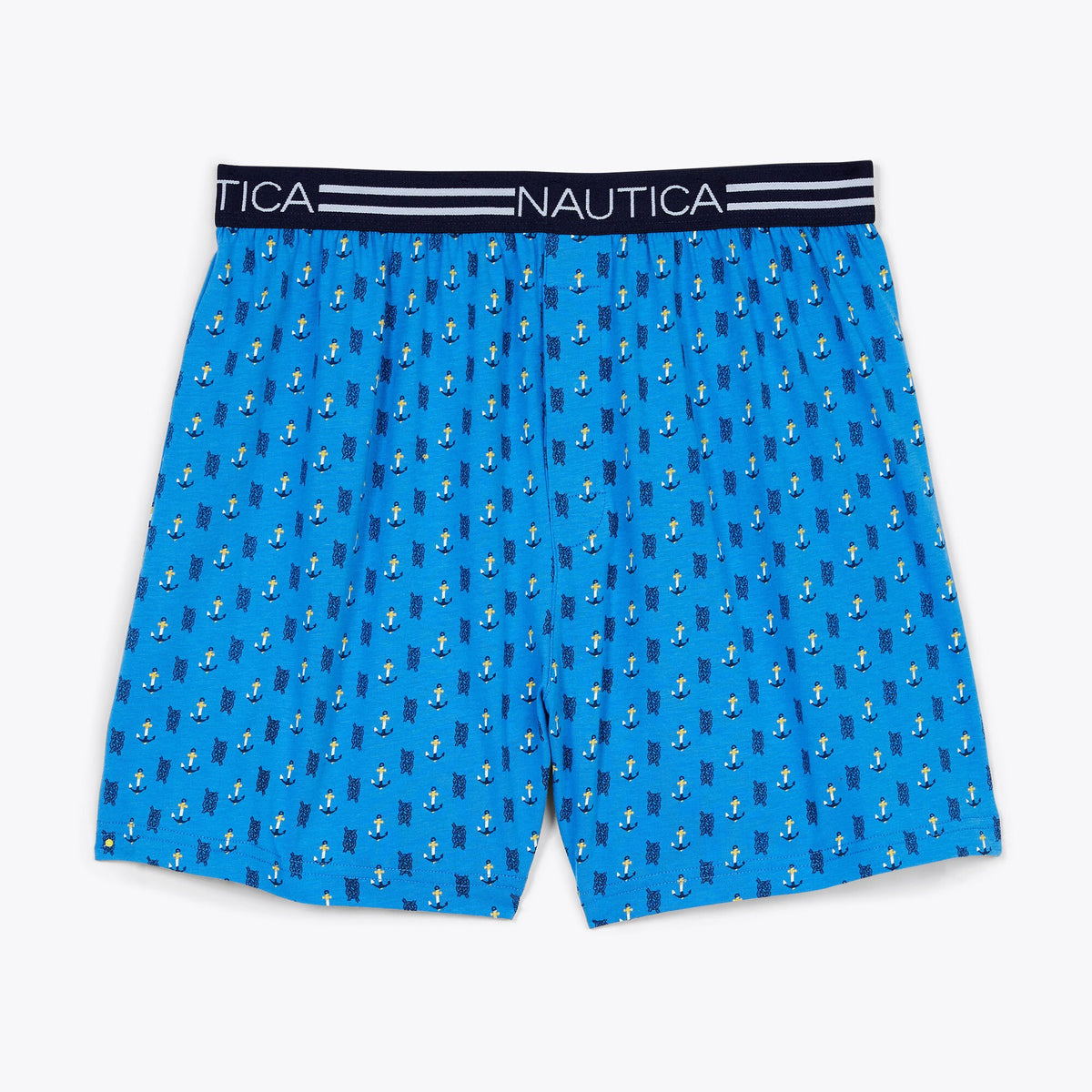Nautica Men's Striped Anchor Print Knit Boxer Baltic Medium Wash