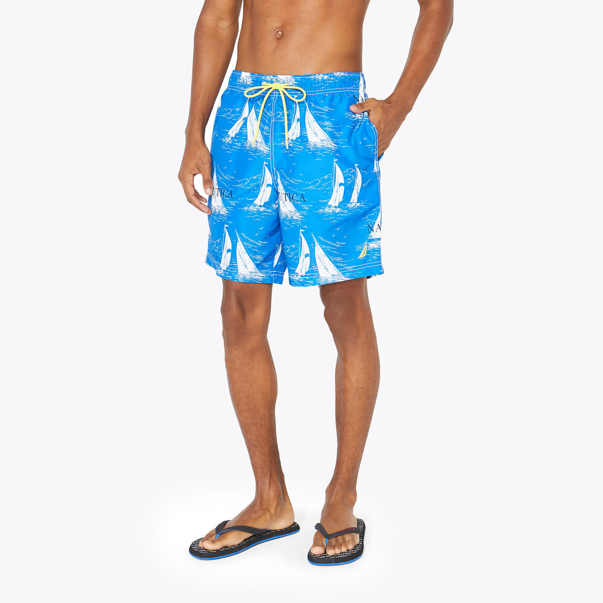 Nautica Men's 8" Big & Tall Sailboat Print Quick-Dry Swim True Navy