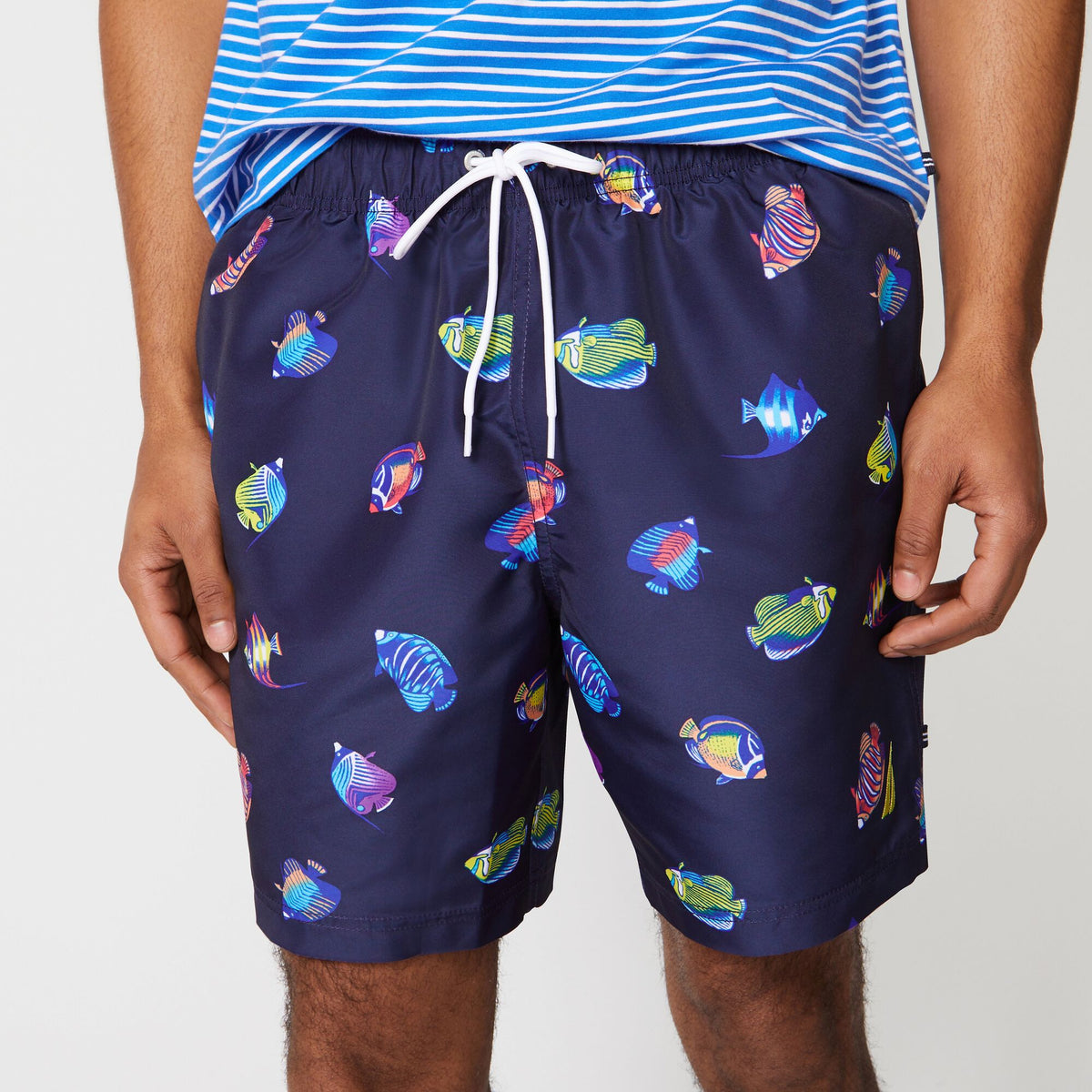Nautica Men's 8.5" Big & Tall Fish Print Swim Short Navy