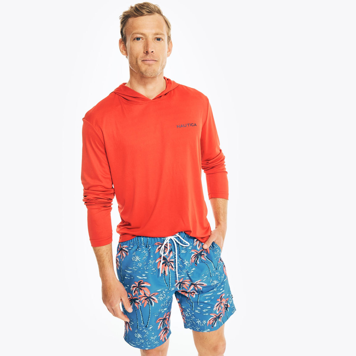 Nautica Men's Hooded Long-Sleeve Swim Shirt Nautica Red