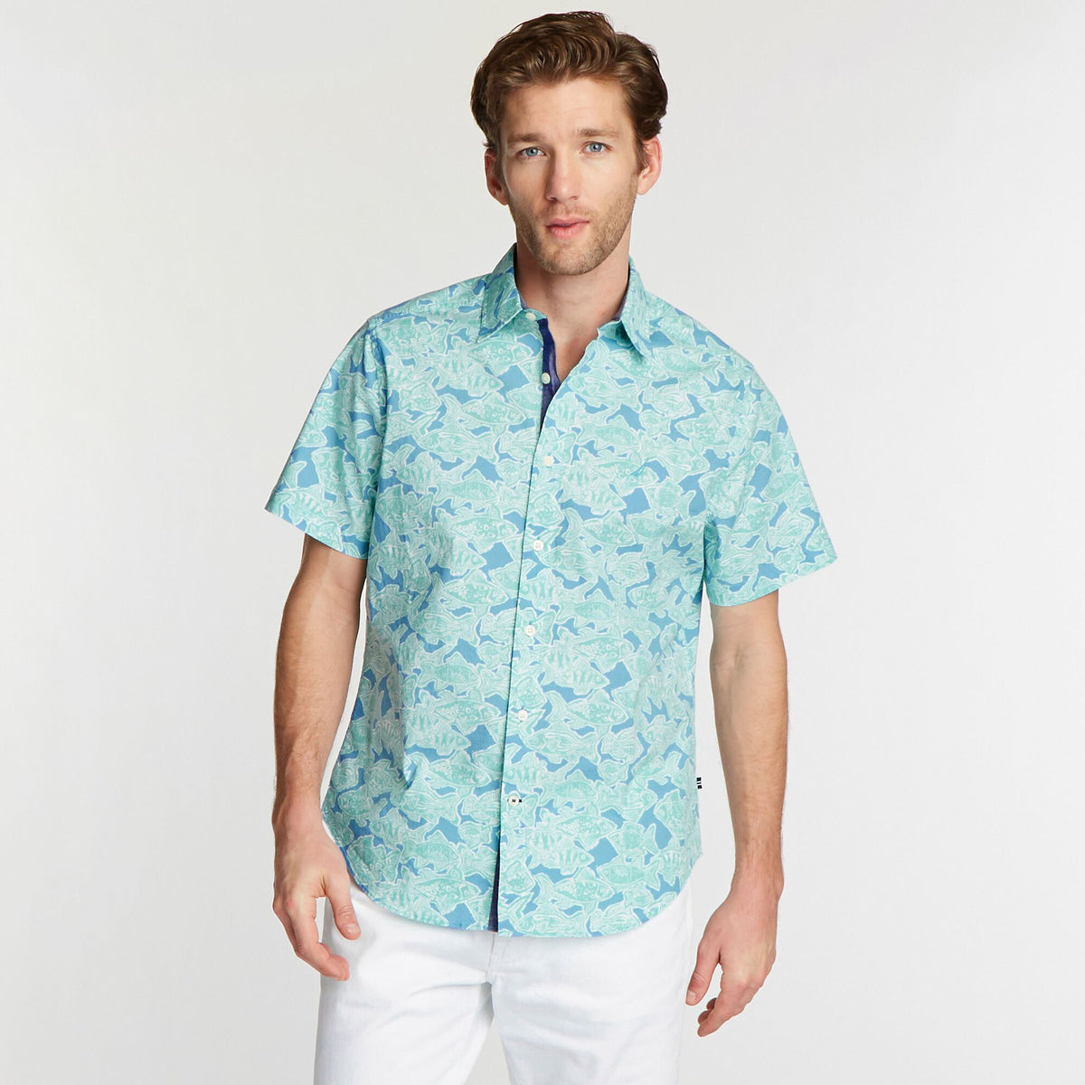 Nautica Men's Big & Tall Printed Short Sleeve Shirt Alaskan Blue