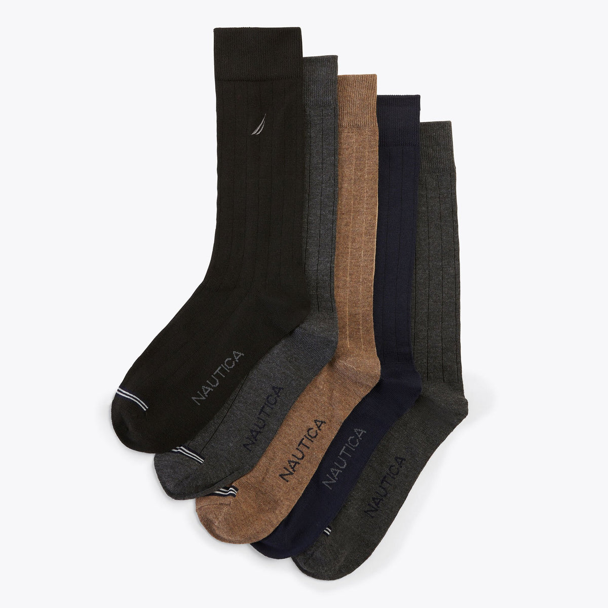 Nautica Men's Solid Ribbed Dress Socks Black Onyx