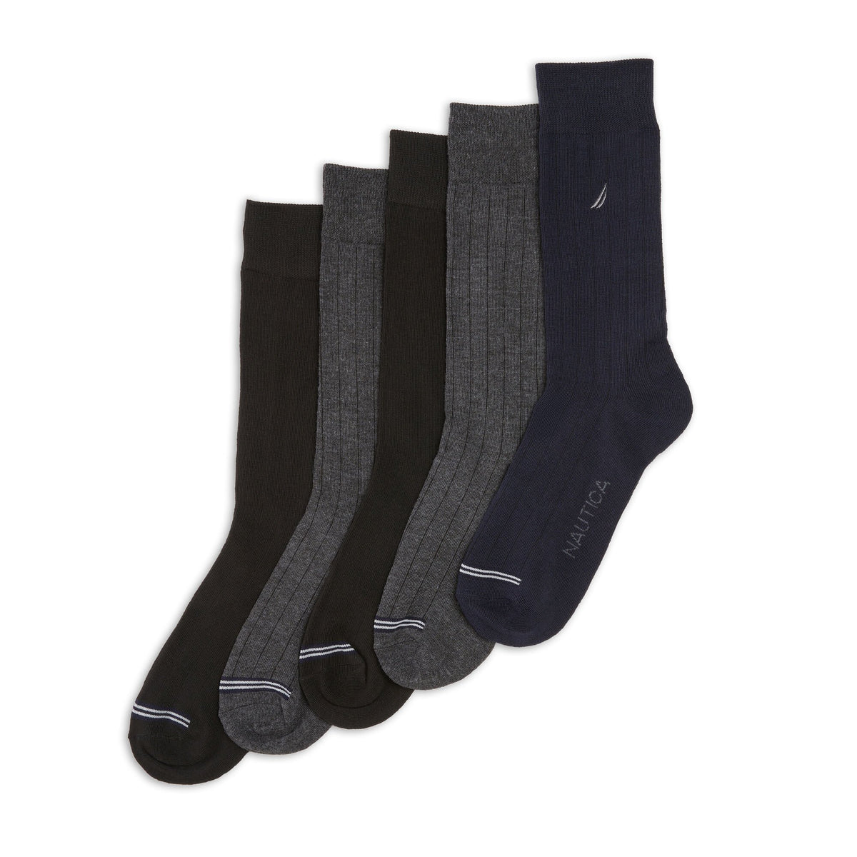 Nautica Men's Ribbed Solid Dress Socks Charcoal
