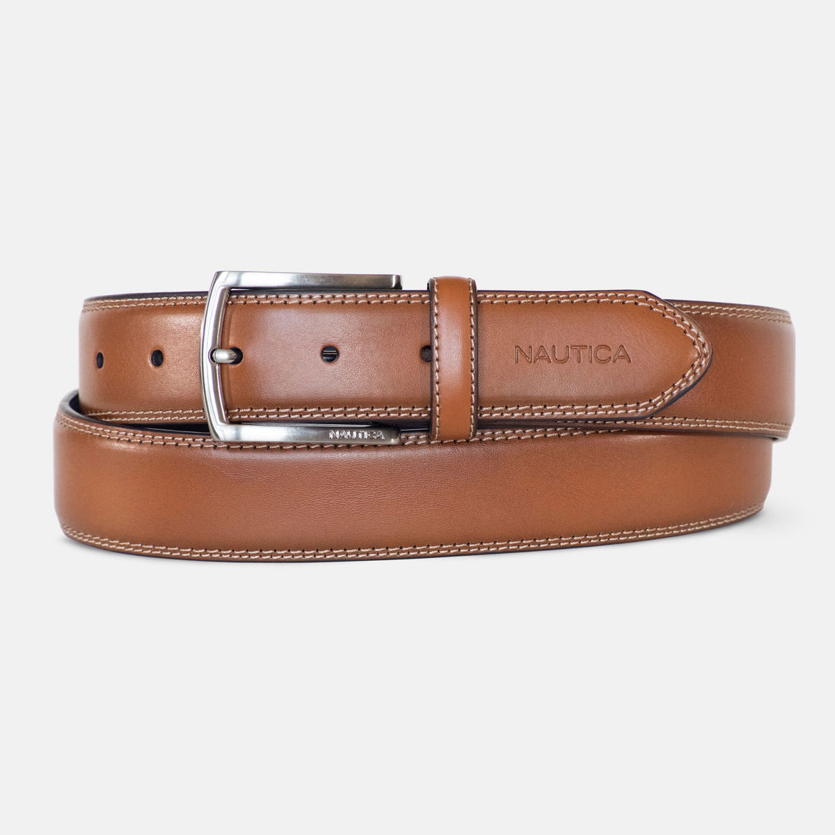 Nautica Men's Double-Stitch Belt Military Tan