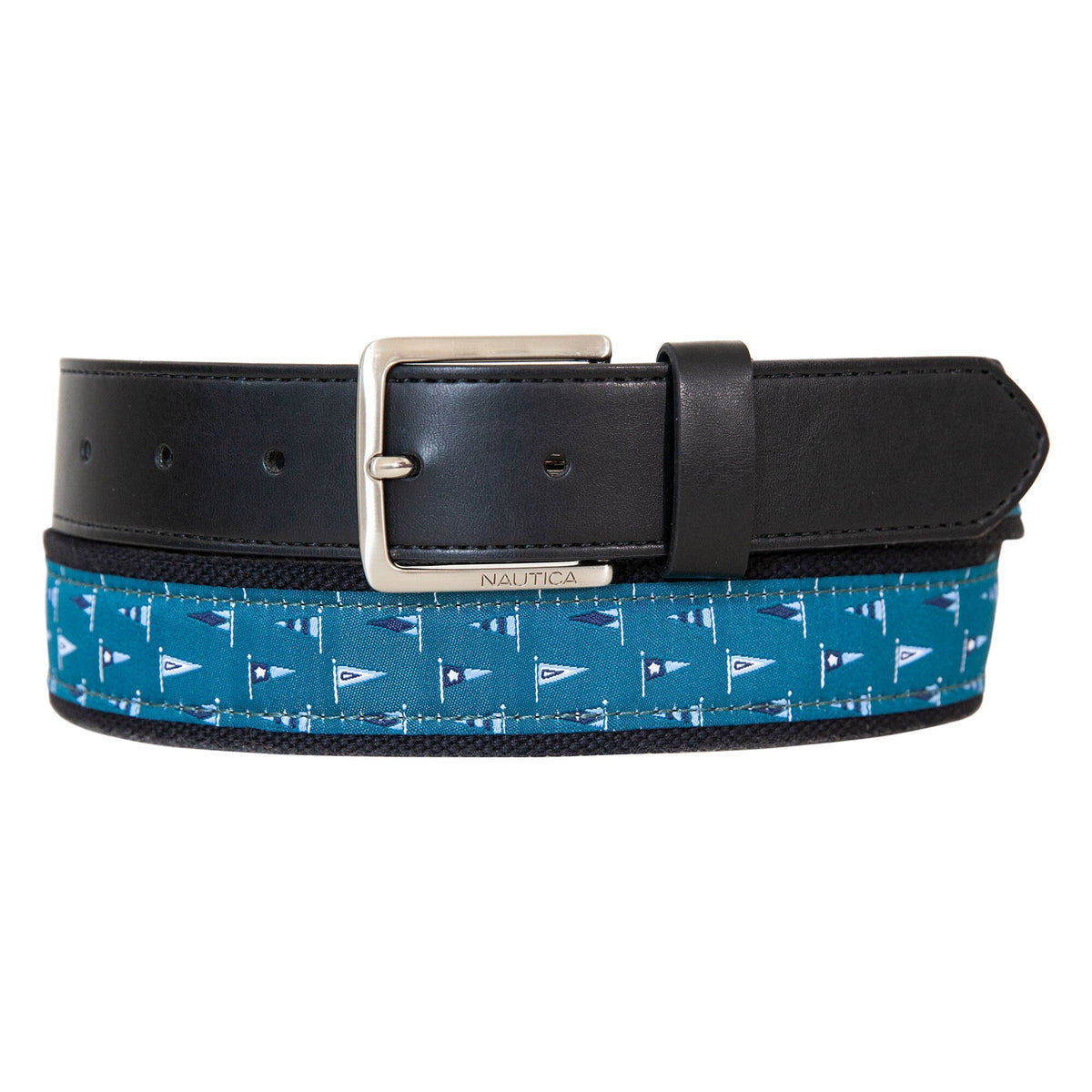 Nautica Men's Flag Leather Belt Ice Blue