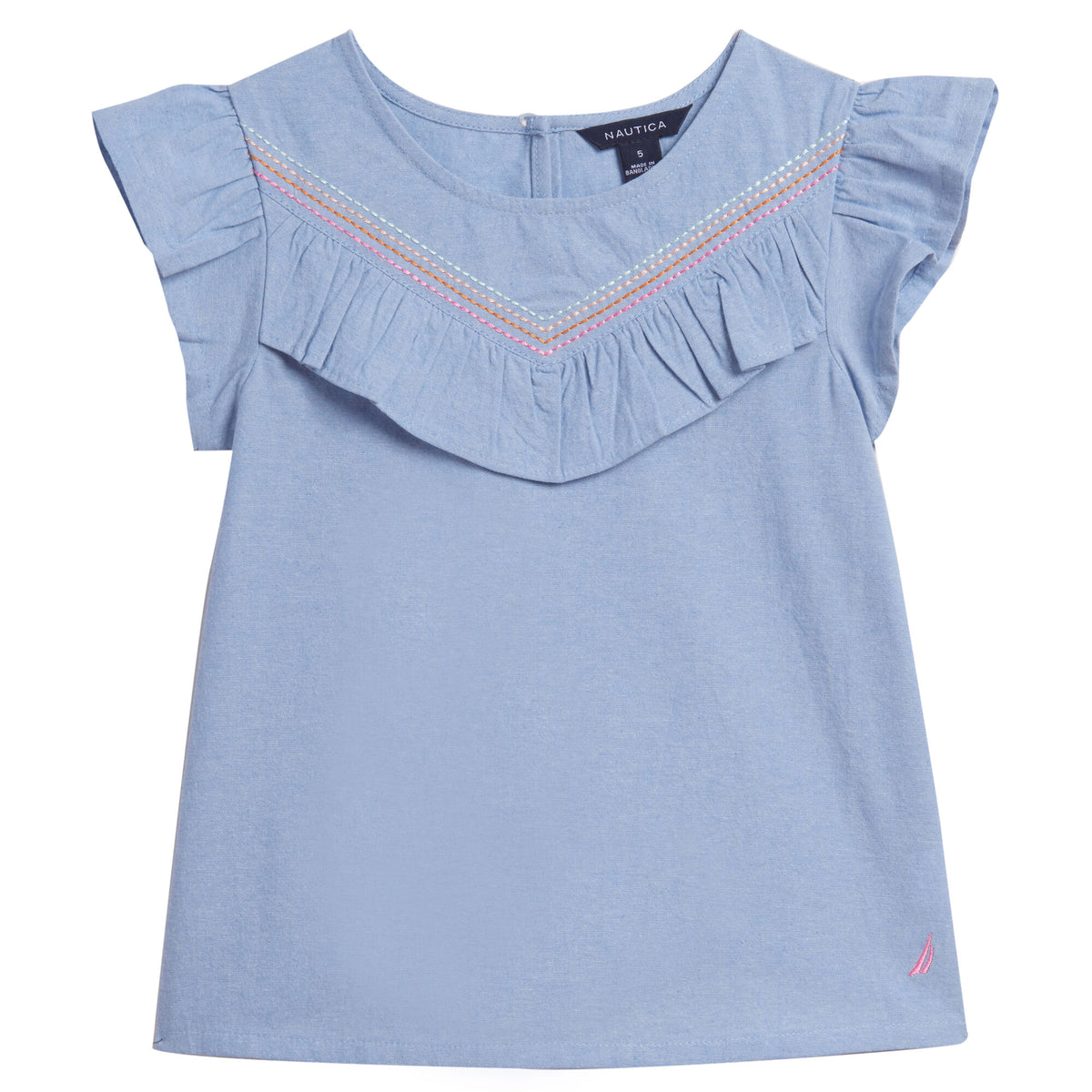 Nautica Girls' Chambray Flutter-Sleeve Top (7-16) Nite Sea Heather