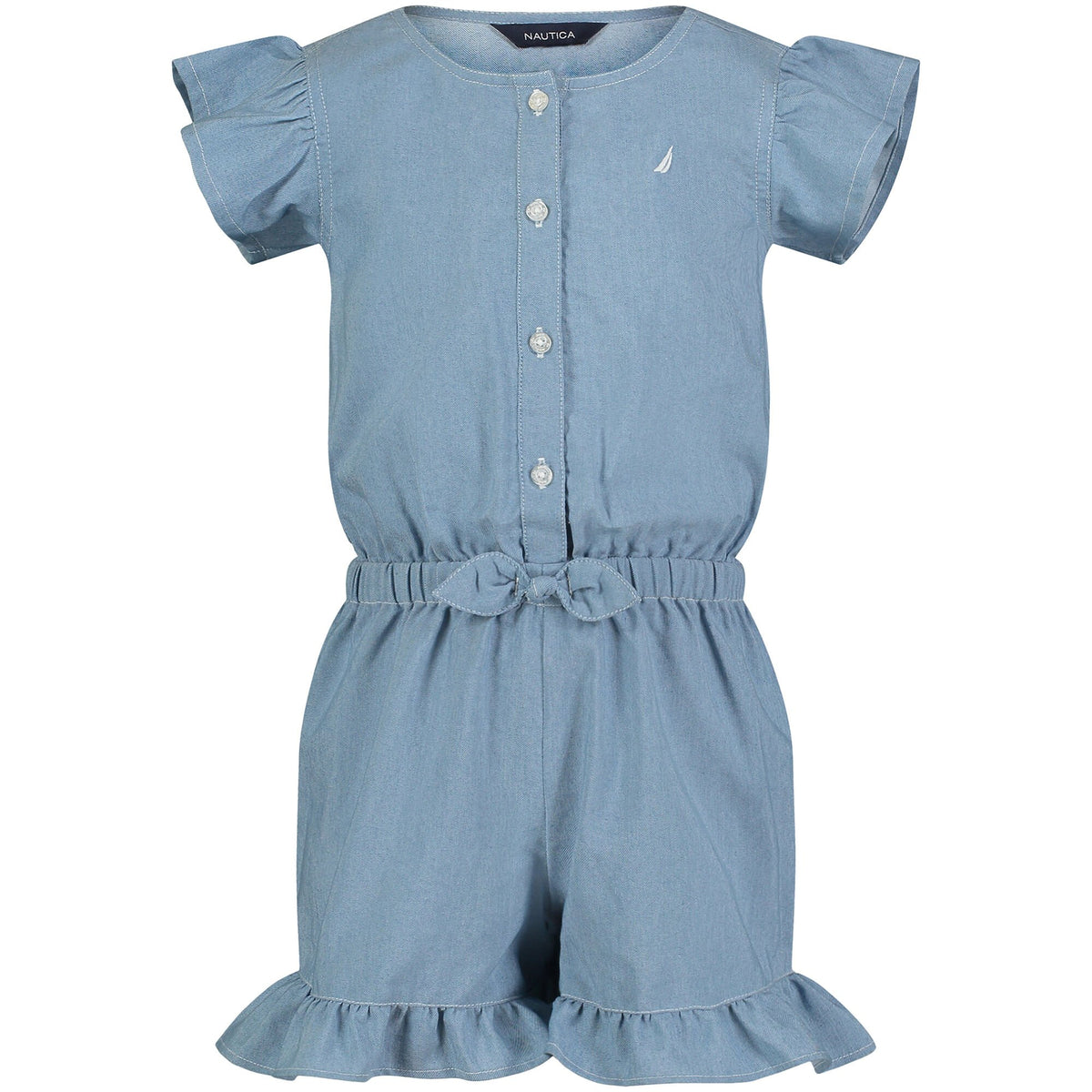 Nautica Girls' Denim Romper (7-16) Estate Blue