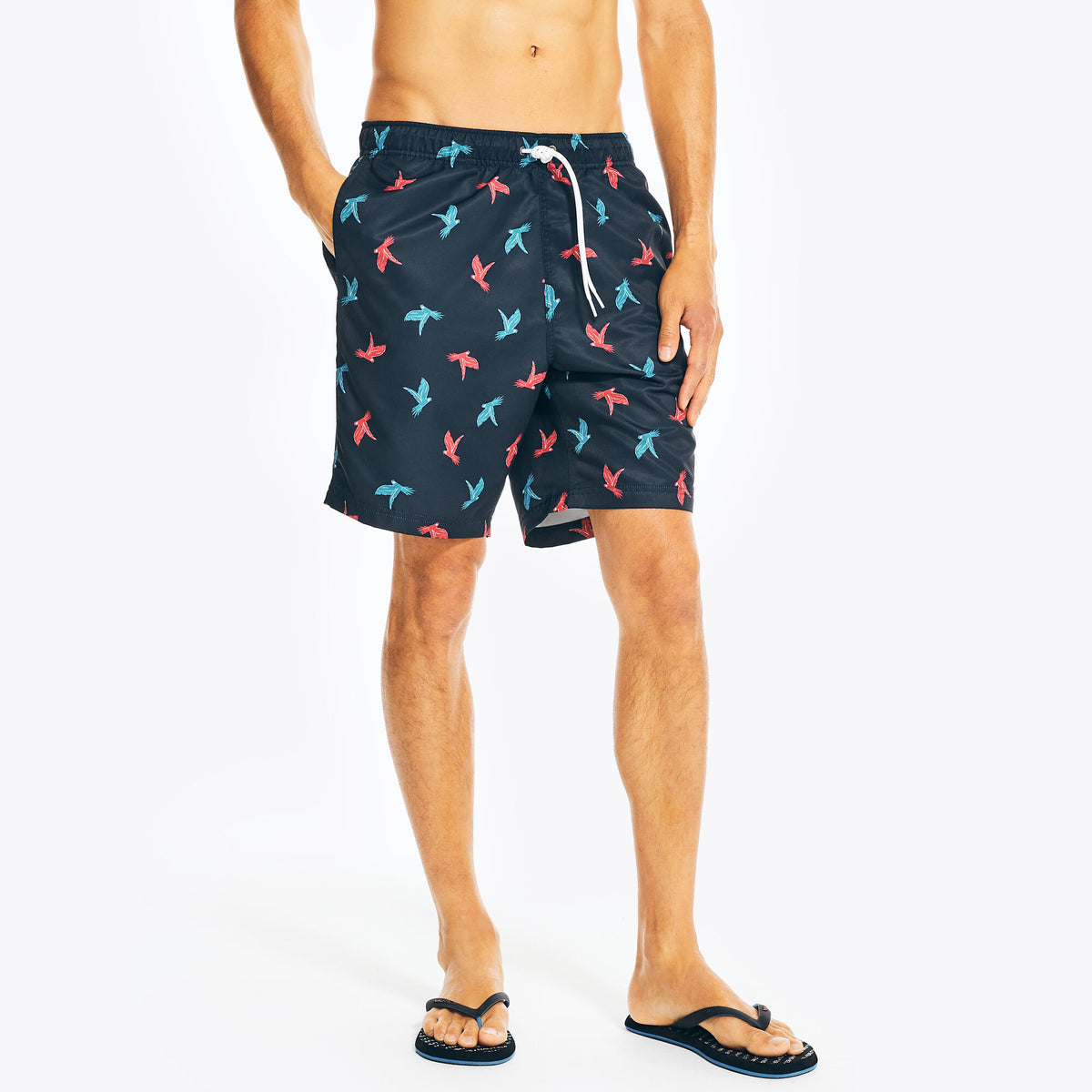 Nautica Men's Sustainably Crafted 8" Parrot Print Swim Navy
