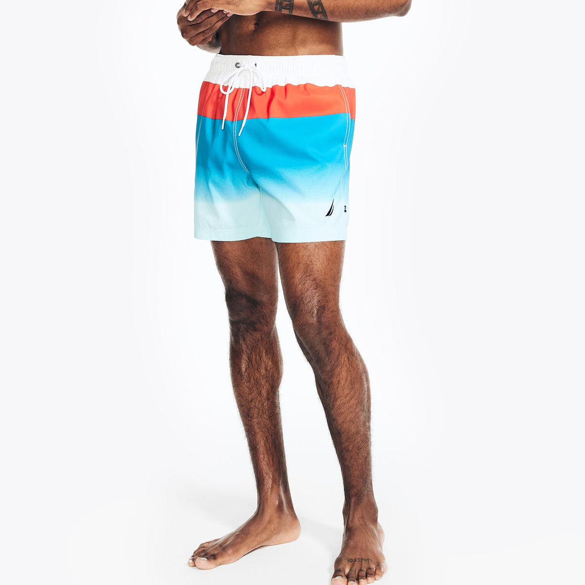 Nautica Men's Sustainably Crafted 6" Colorblock Ombre Quick-Dry Swim Bright White