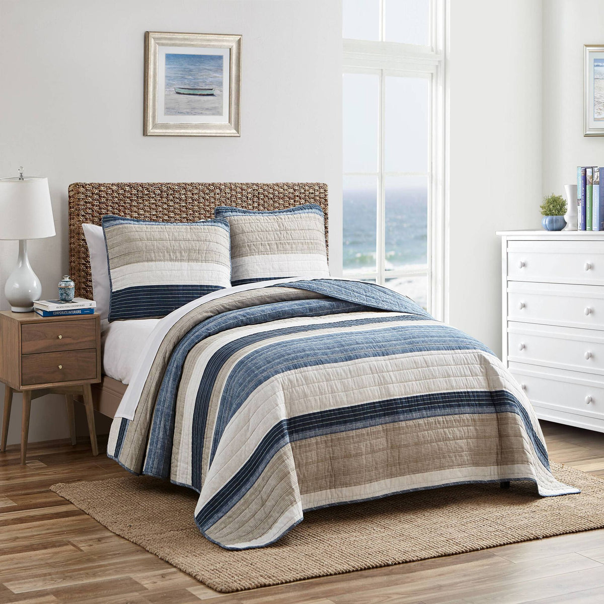 Nautica Striped Full/queen Quilt-Sham Set Blue Mirage
