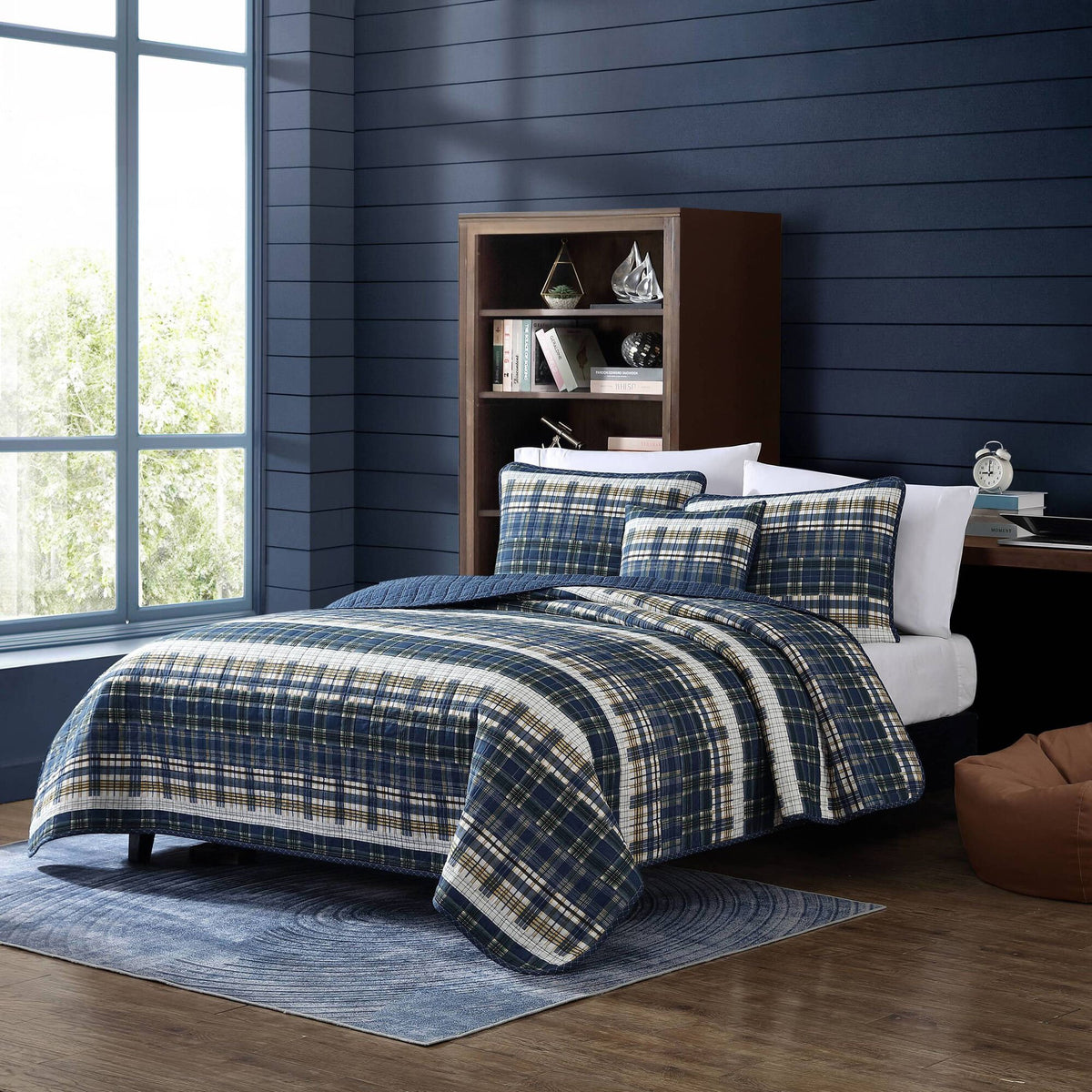 Nautica Marina Cove Blue Twin Reversible Quilt & Sham Bonus Set Blue Mirage