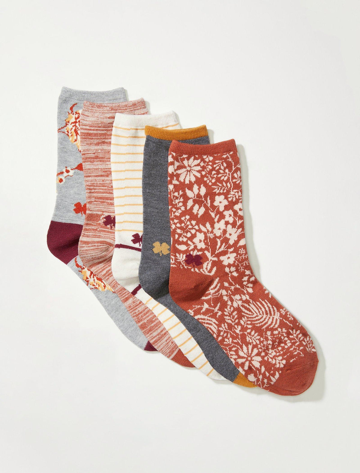 Lucky Brand 5Pack Camellia Print Fashion Crew Socks Lunar Rock