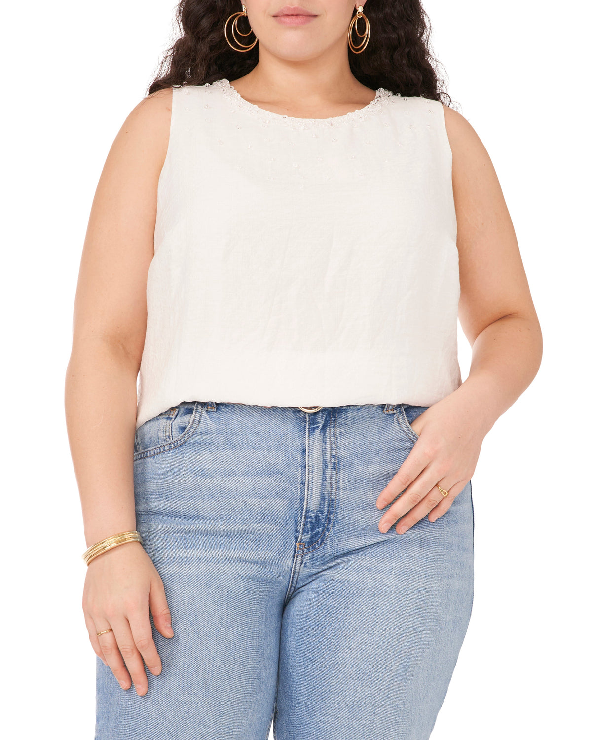 Plus-Size Beaded Sleeveless Blouse
