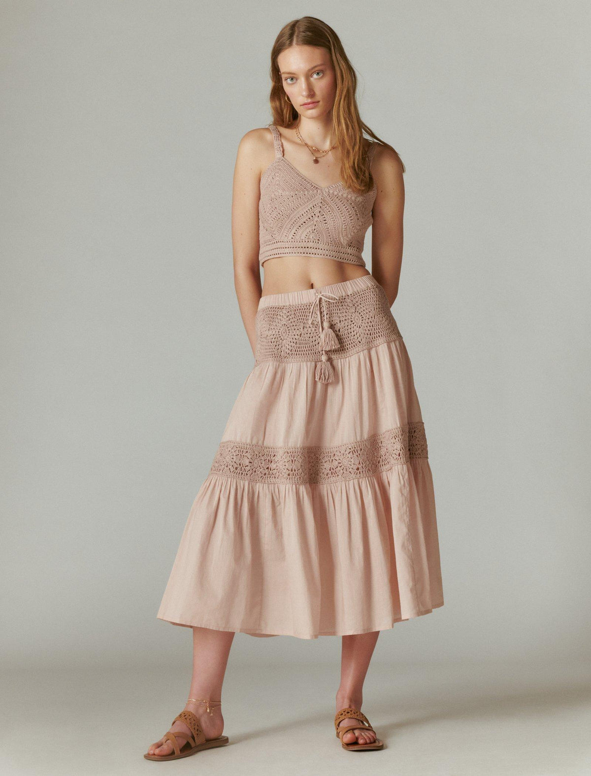 Lucky Brand Crochet Maxi Skirt Matchback Pink