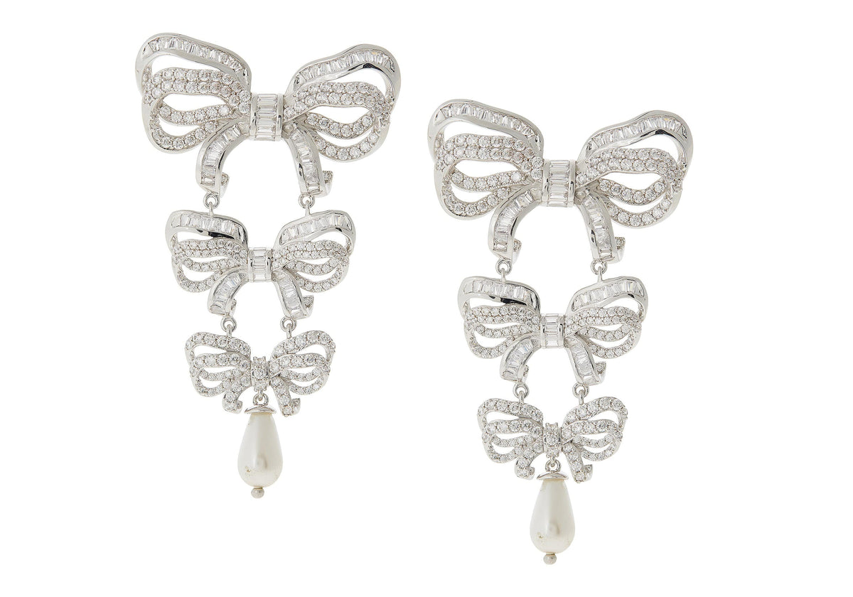 Judith Leiber Couture Bow Pearl Chandelier Earrings