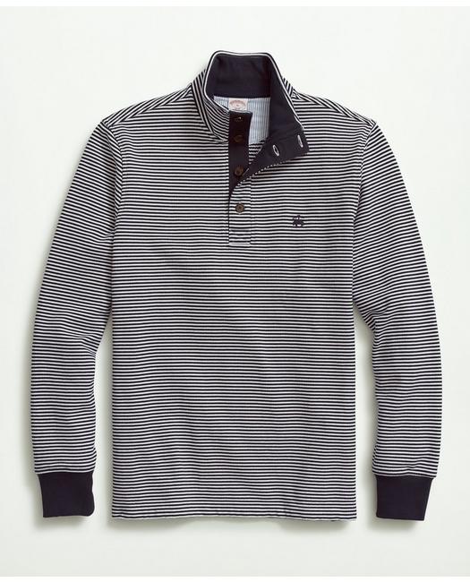 Brooks Brothers Men's French Terry Cotton Fine Stripe Mock Neck Navy
