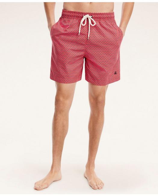 Brooks Brothers Men's Paisley Print Swim Trunks Red