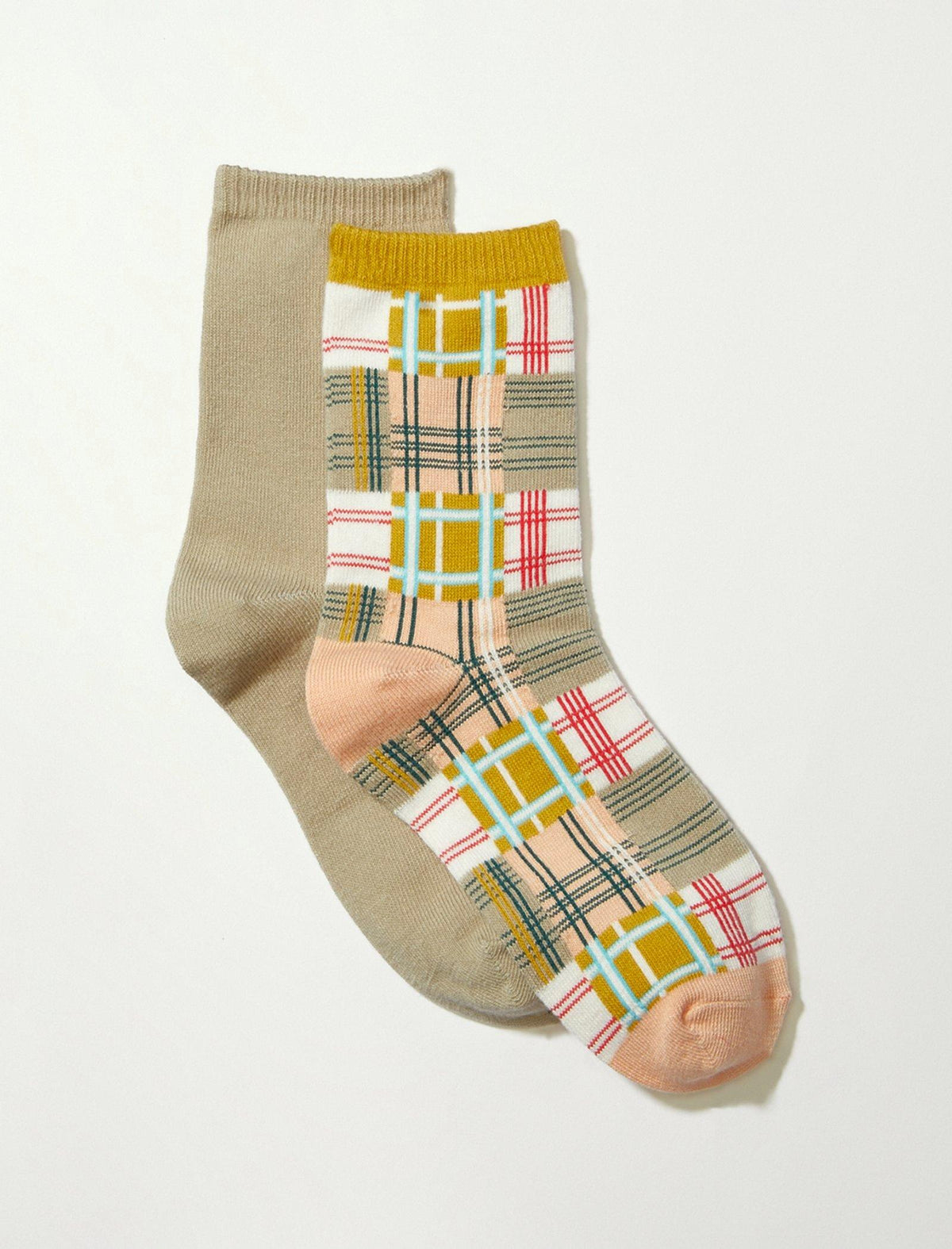 Lucky Brand Patchwork Plaid Crew Sock 2 Pk Multi