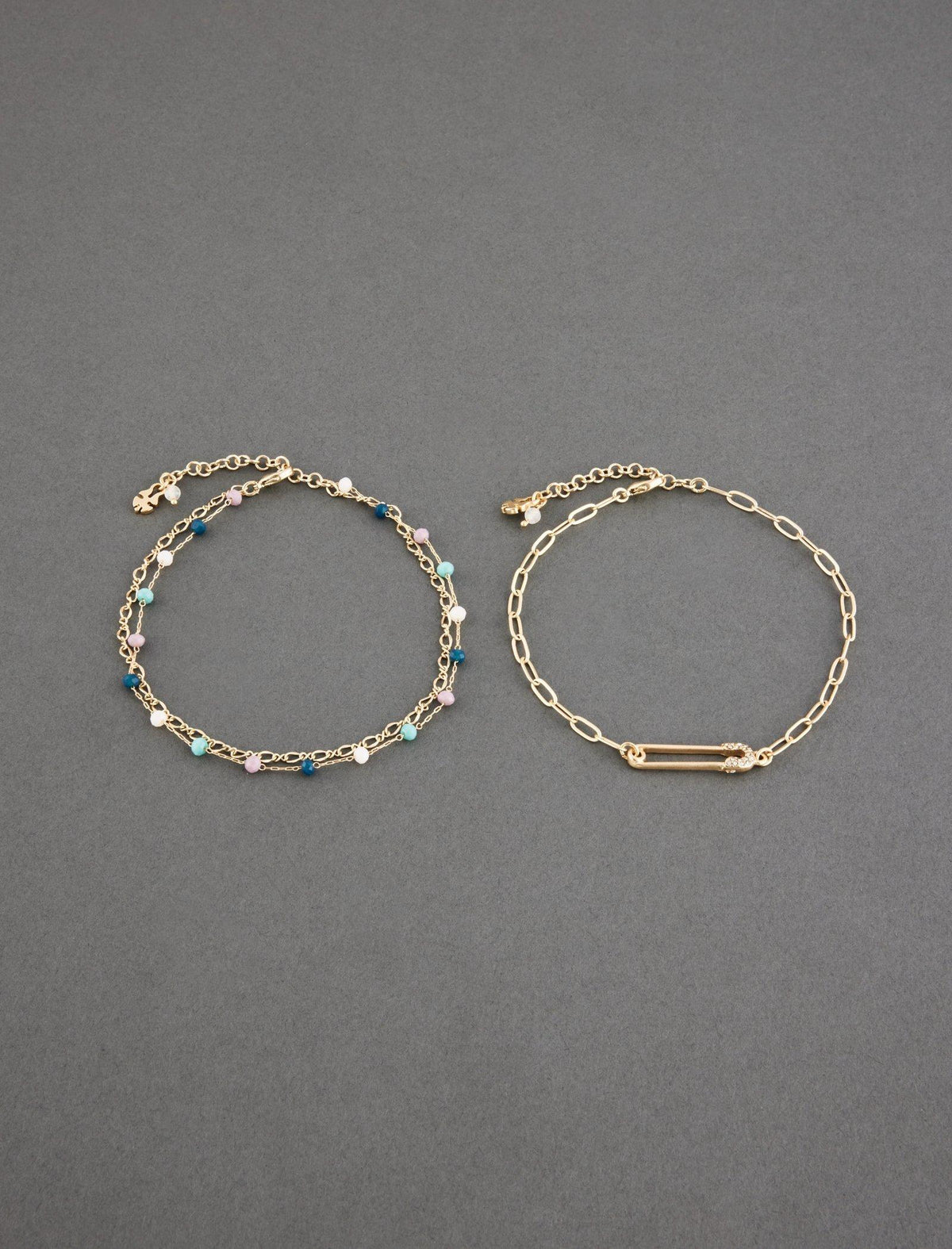 Lucky Brand Pave Safety Pin Anklet Set Gold