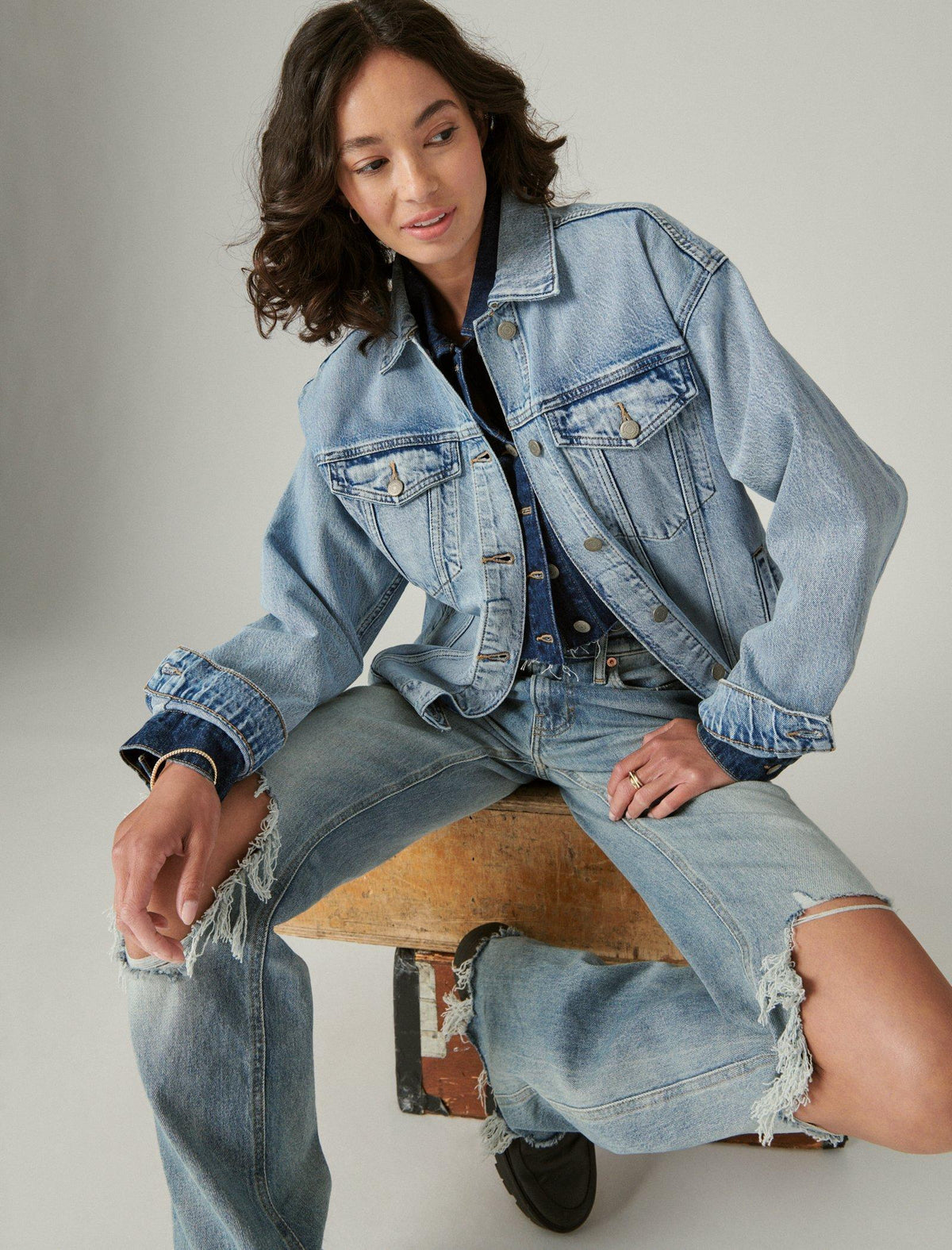Lucky Brand Relaxed Denim Trucker Jacket Ripple
