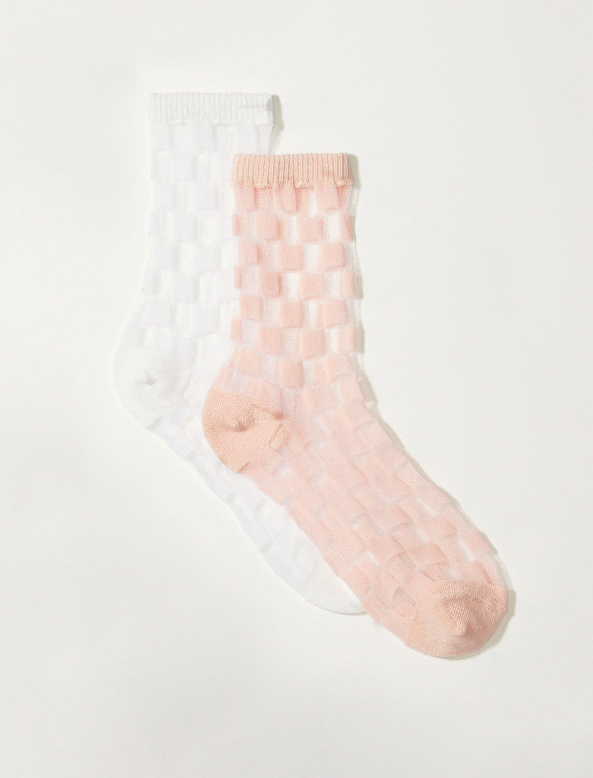 Lucky Brand Sheer Checkered Crew Sock Light Pink