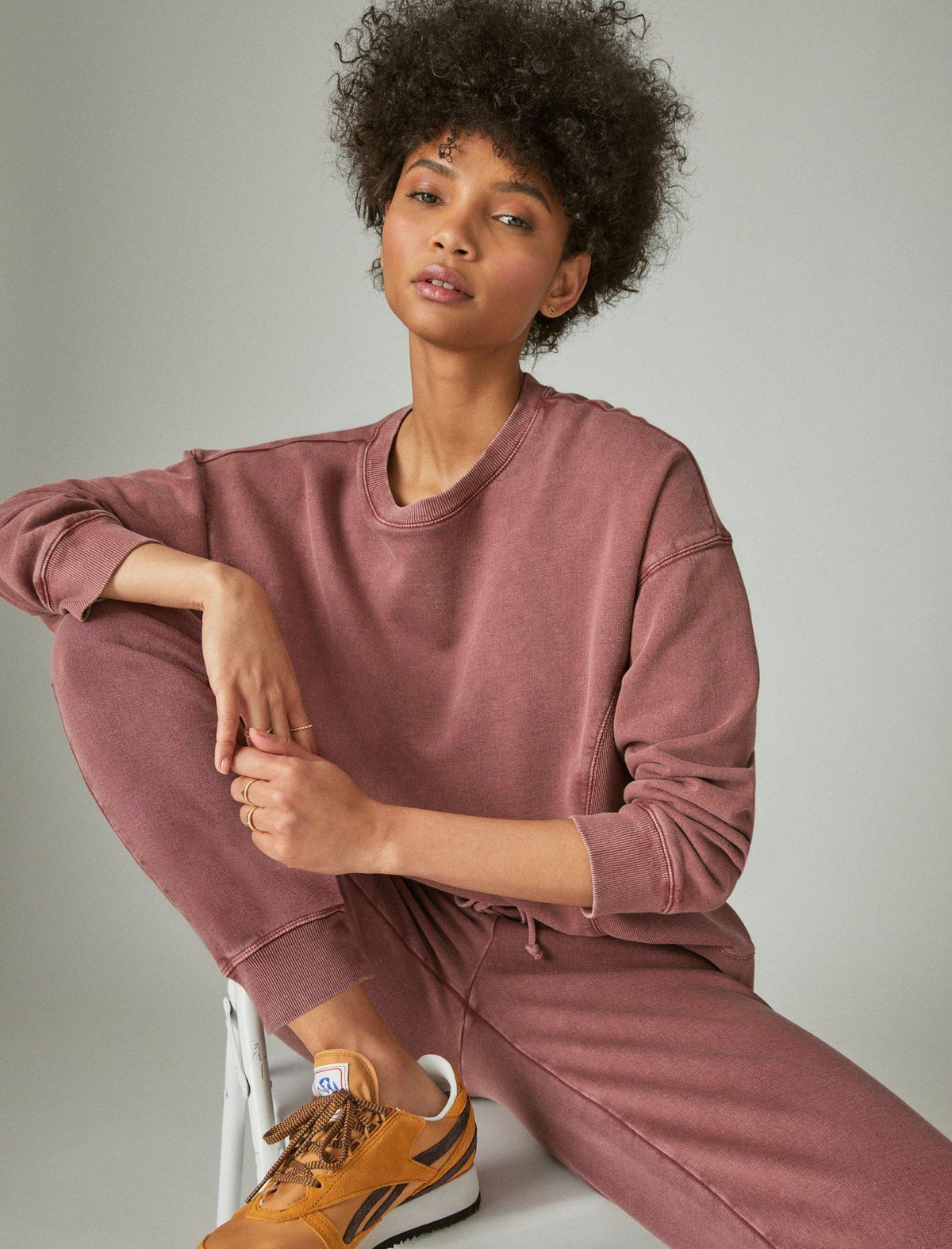 Lucky Brand The Vintage Dropped Shoulder Crewneck Crushed Berry