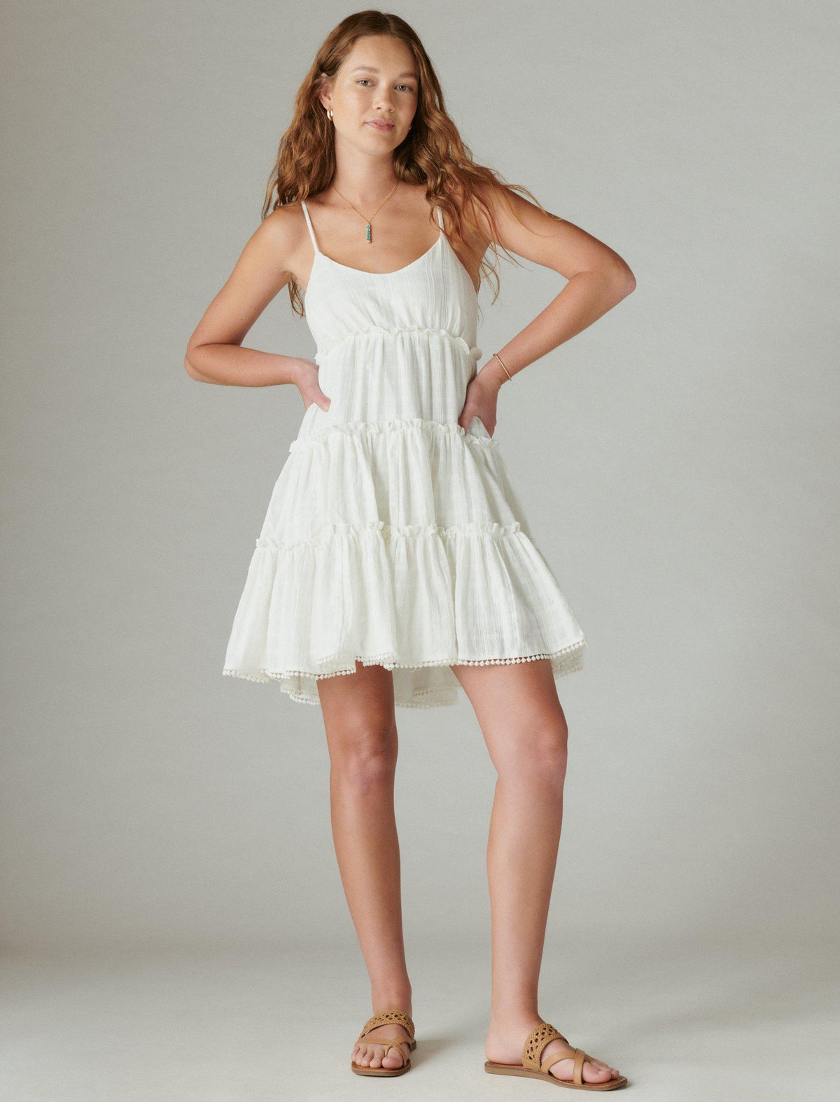Lucky Brand Tiered Ruffle Dress White