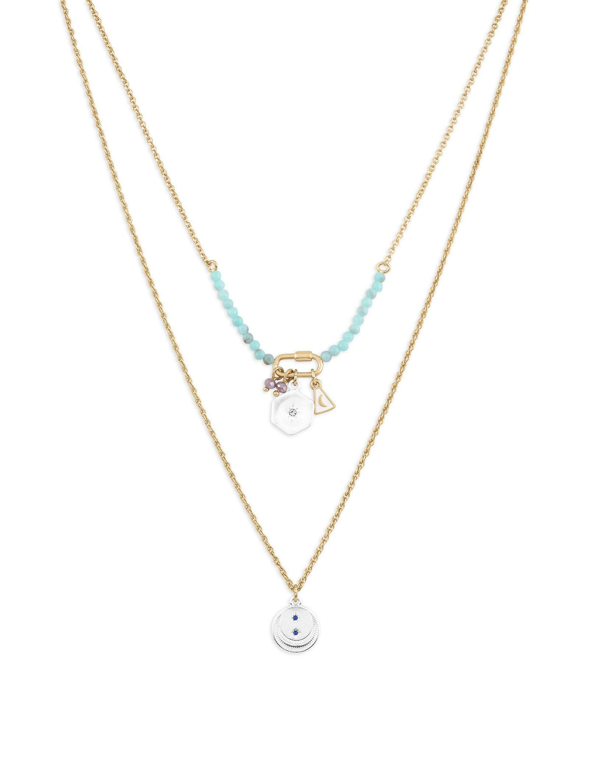 Lucky Brand Turquoise Beadeded Layer Gifting Necklace Two Tone