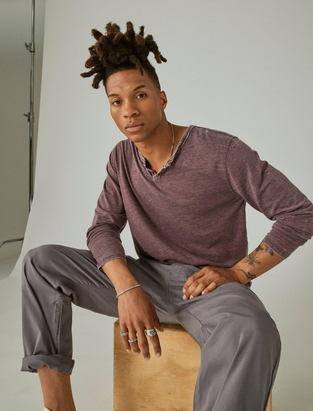 Lucky Brand Venice Burnout Notch Neck Long Sleeve Tee Port Royale