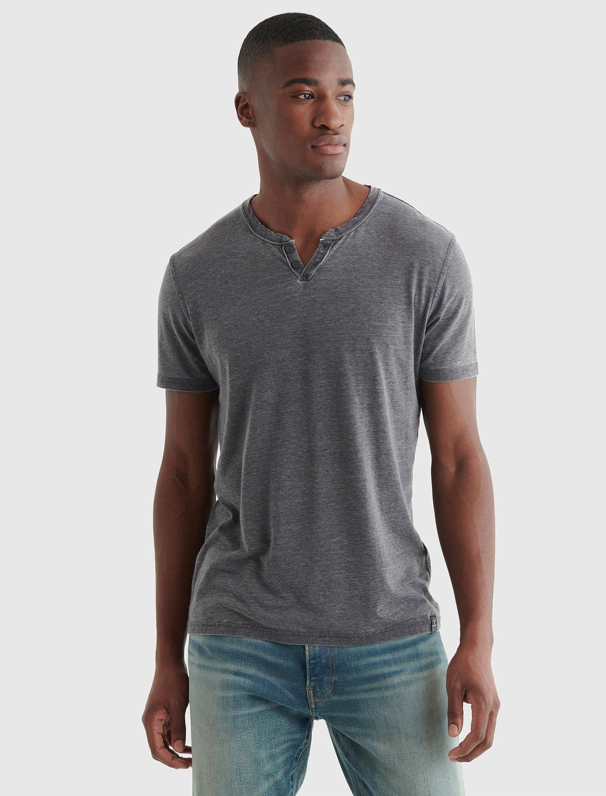 Lucky Brand Venice Burnout Notch Neck Tee Jet Black