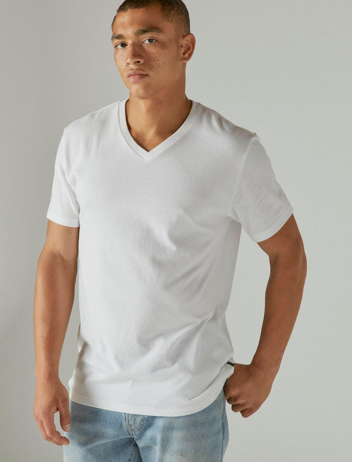 Lucky Brand Venice Burnout Vee-Neck Tee Bright White