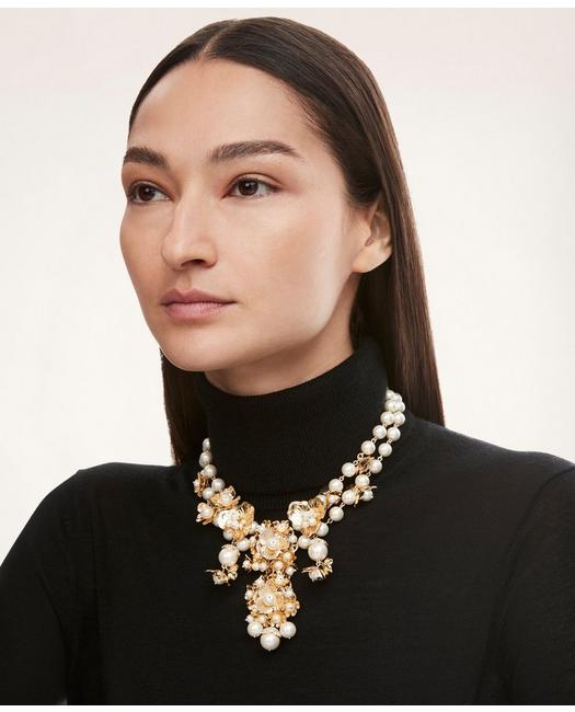 Brooks Brothers Women's Botanical Motif Statement Necklace White