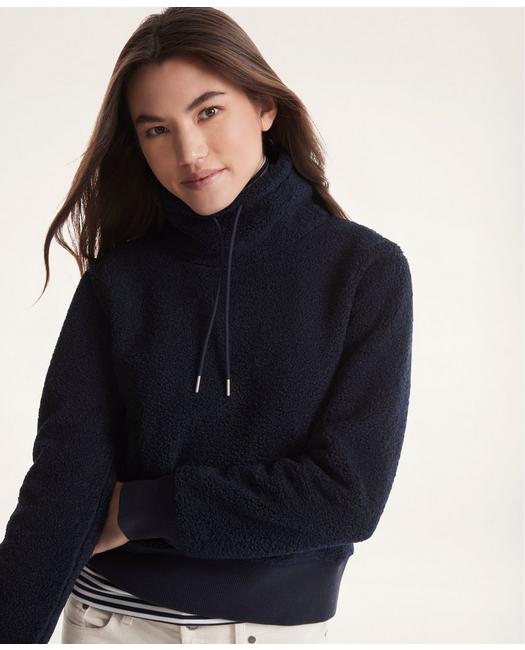 Brooks Brothers Women's Teddy Fleece Funnel Neck Navy