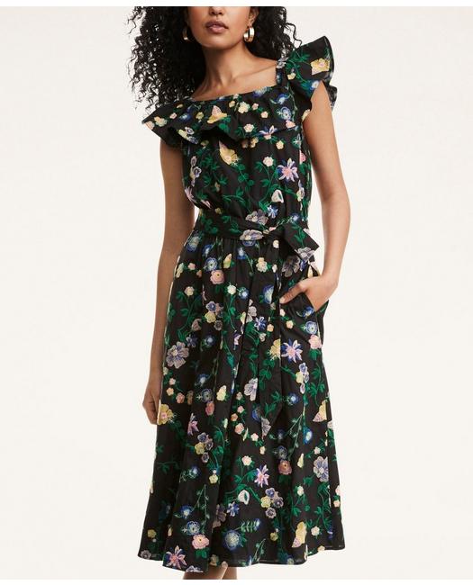 Brooks Brothers Women's Cotton Voile Embroidered Off The Shoulder Dress Black