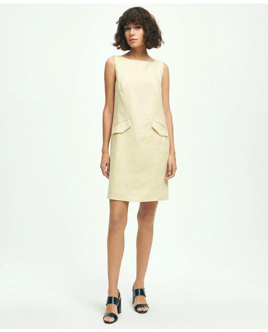 Brooks Brothers Women's Linen Boatneck Shift Dress Oatmeal