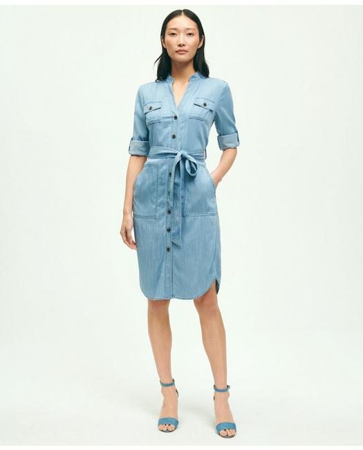 Brooks Brothers Women's Lyocell Blend Chambray Shirt Dress Blue